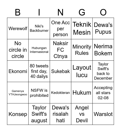 Bingo haerin Bingo Card