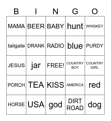 COUNTRY SONG Bingo Card