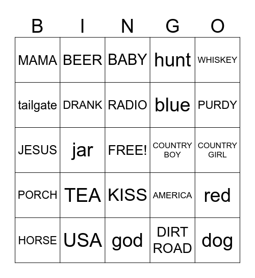 COUNTRY SONG Bingo Card