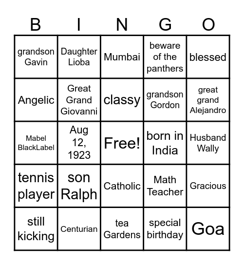 Mabel's 100th Bingo Card