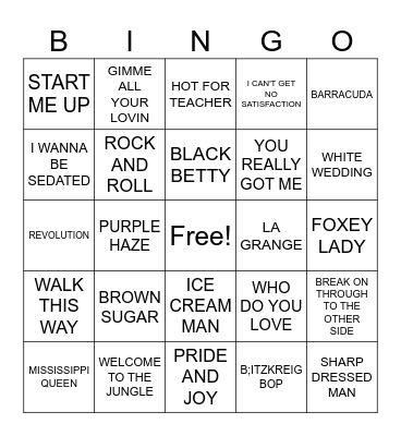 FRONT ROW #1 - CLASSIC ROCK Bingo Card