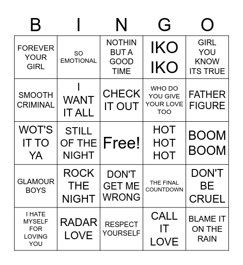 LEGENDS- 80'S HITS Bingo Card