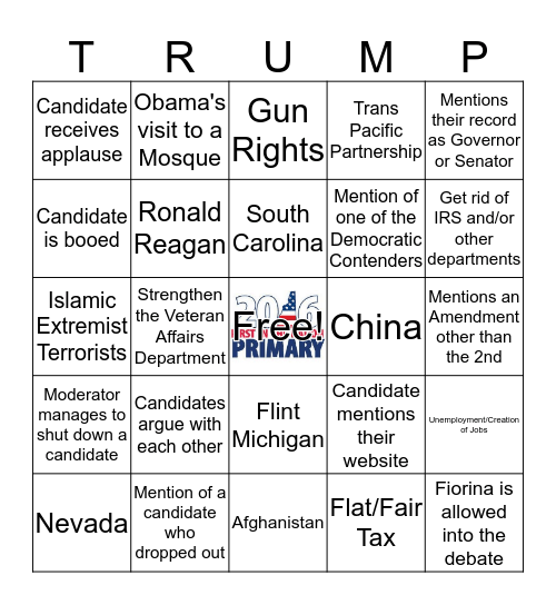 Republican Debate February 6,  2016 #1 Bingo Card