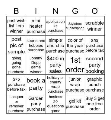 Jamberry BINGO Card