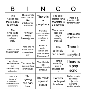 Barbie Movie Bingo Card