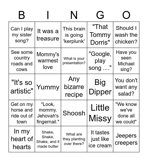 Grandma Bingo Card