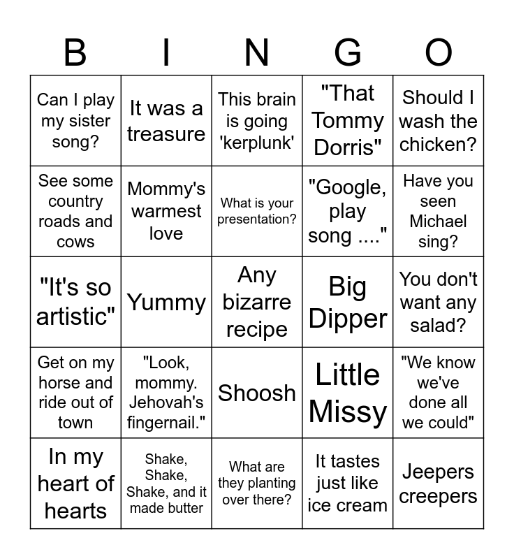 Grandma Bingo Card