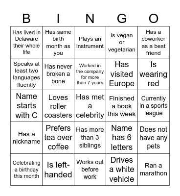 Icebreaker Bingo Card