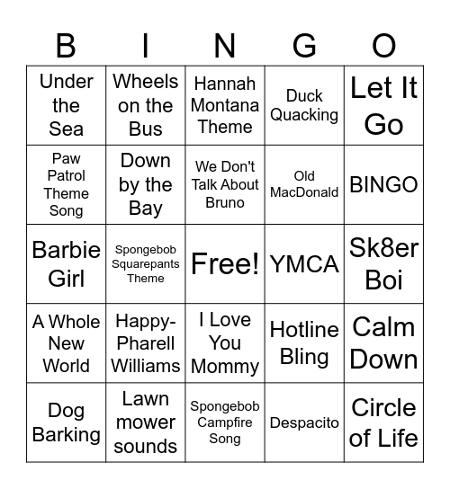 Sound Bingo Card