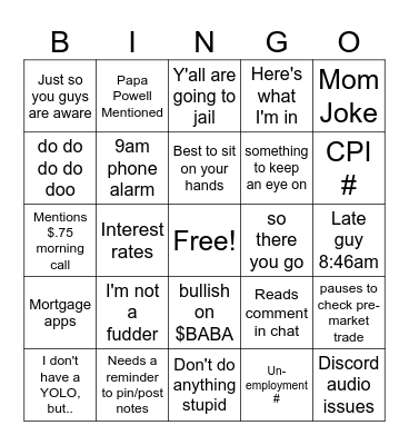 Morning Call Bingo Card