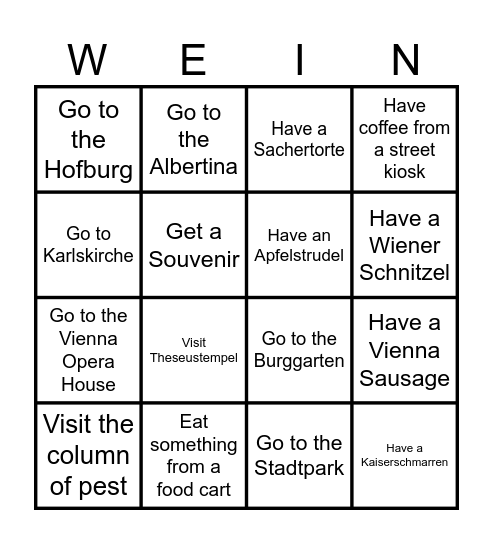 Vienna Bingo Card