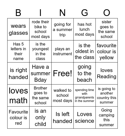 End of Year BINGO Card