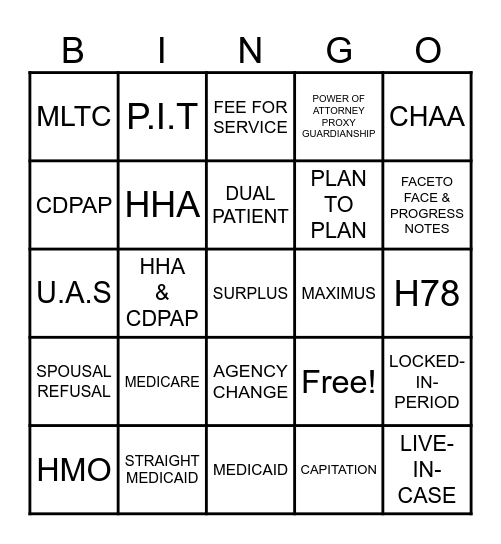 HOME CARE BINGO Card