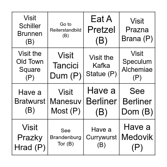 Prague and Berlin Bingo Card