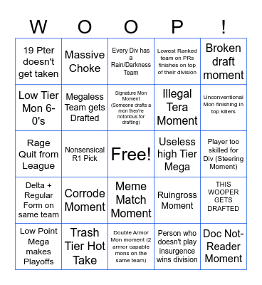 HBF Season 8 Bingo Board Bingo Card