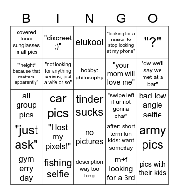 tinder sucks bingo Card