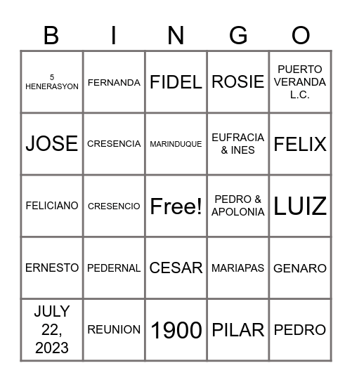 PEDERNAL CLAN Bingo Card