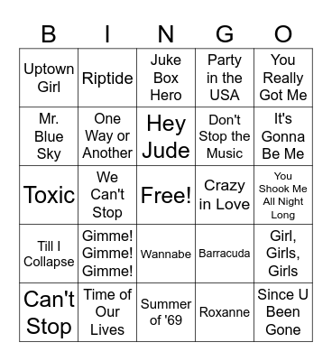 Music Bingo Card