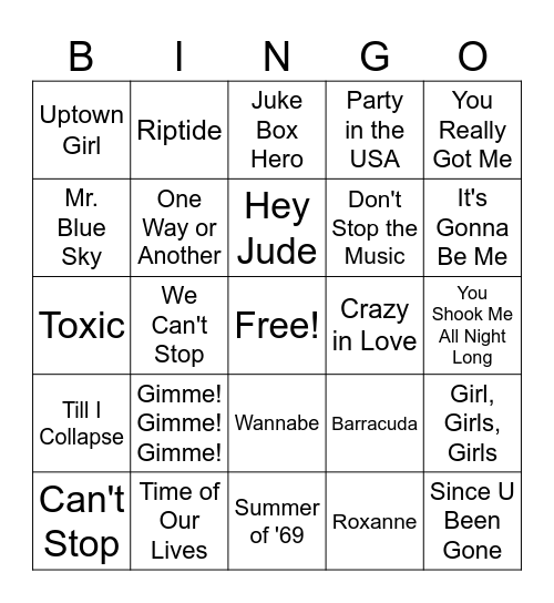 Music Bingo Card