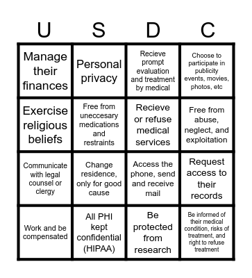 Individual Rights Bingo Card