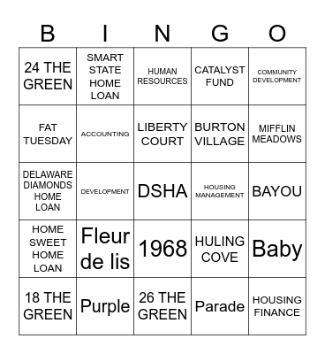 DSHA Mardi Gras Bingo Card