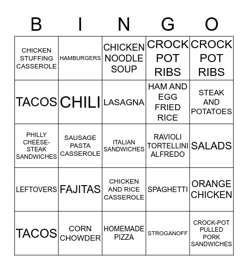 DINNER Bingo Card