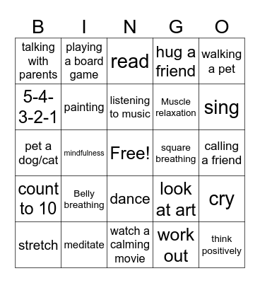 Coping Skills Bingo Card