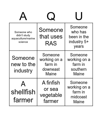Aquaculture Student Symposium Networking Bingo Card