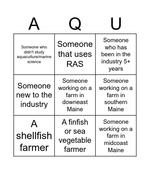 Aquaculture Student Symposium Networking Bingo Card