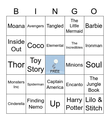 Disney/ Pixar Bingo Card