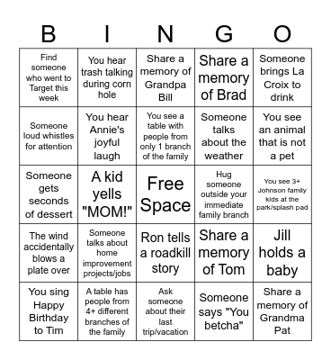 Johnson Family Reunion 2023 Bingo Card