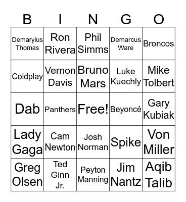 SUPER BOWL 2016 Bingo Card