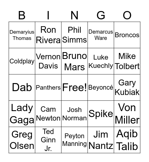 SUPER BOWL 2016 Bingo Card