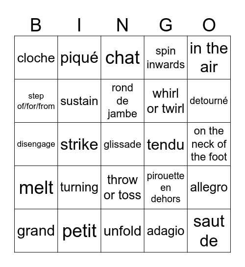 Ballet Bingo 5x5 Bingo Card