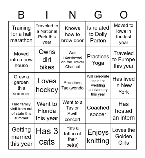 Get To Know the Team BINGO Card