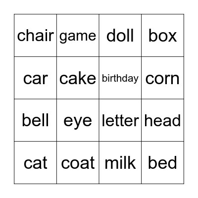 Dolch Nouns Bingo Card