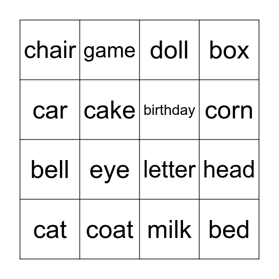 Dolch Nouns Bingo Card