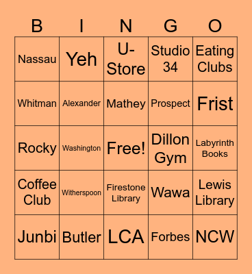 Princeton Bingo Card