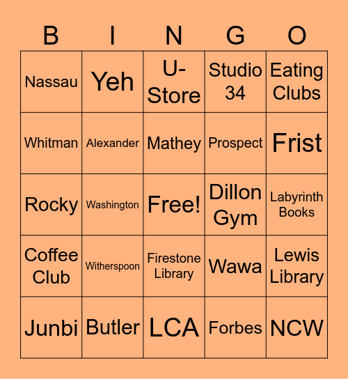 Princeton Bingo Card