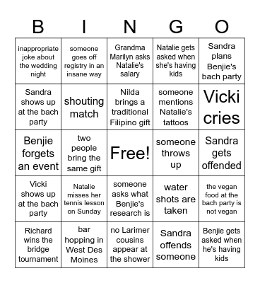 Bach and Bridal Weekend Bingo Card