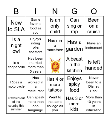 Staff Mingle Bingo Card