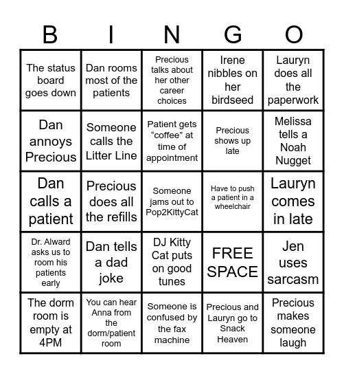 Pulmonary Bingo Card
