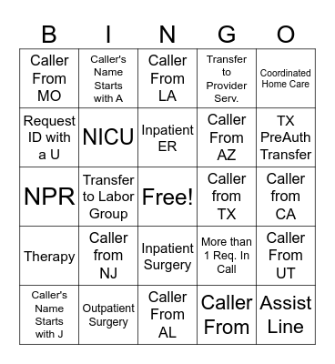 Untitled Bingo Card