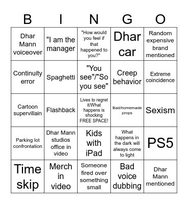 Dhar Mann Bingo Card