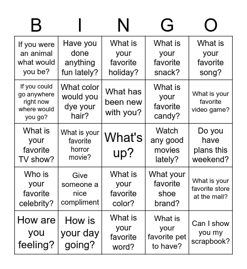 Erica's Positive Conversation Bingo Card