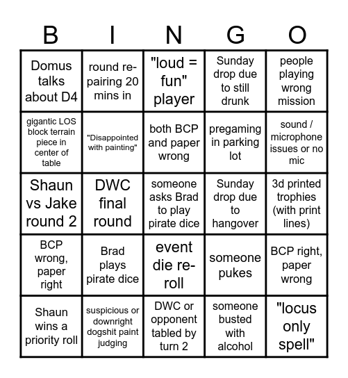 Detroit Warhammer Club Midwest Meltdown Bingo Card