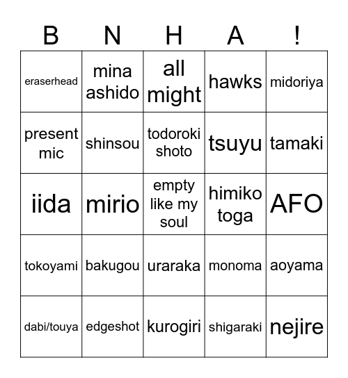 who's dead or dying? Bingo Card