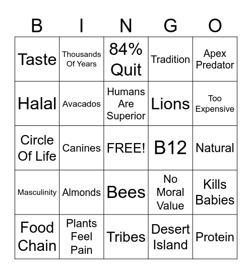 JC VS TATE Bingo Card