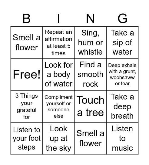 Hiking Bingo Card