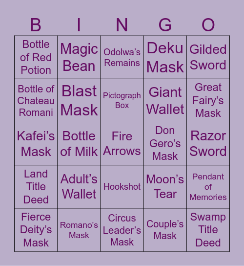 Majora’s Mask Rando Bingo Card